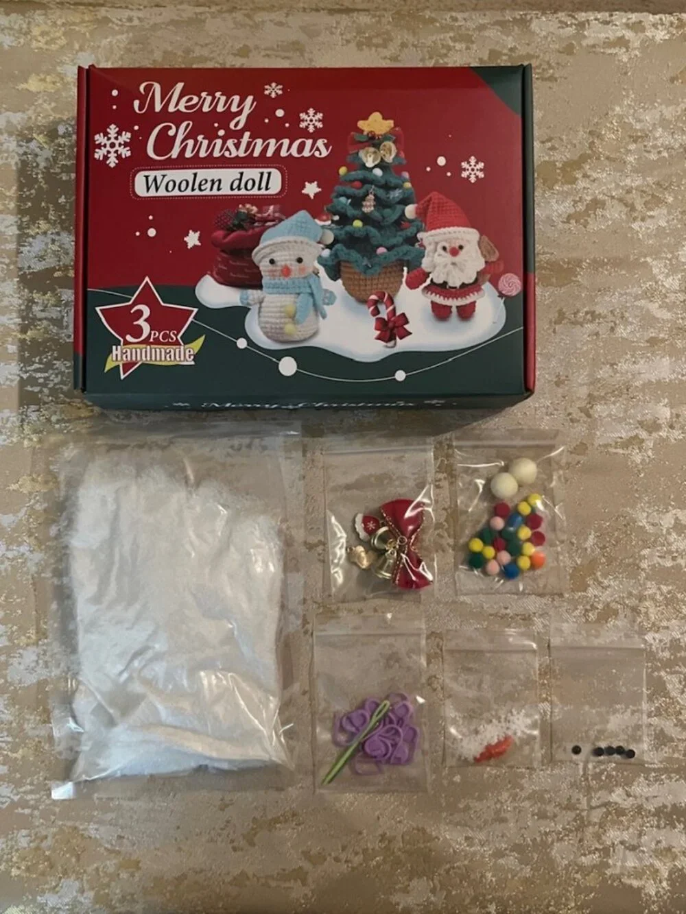 DIY Woolen Doll Crochet Kit 3 pcs Santa Snowman Tree Christmas Gift Adults Kids